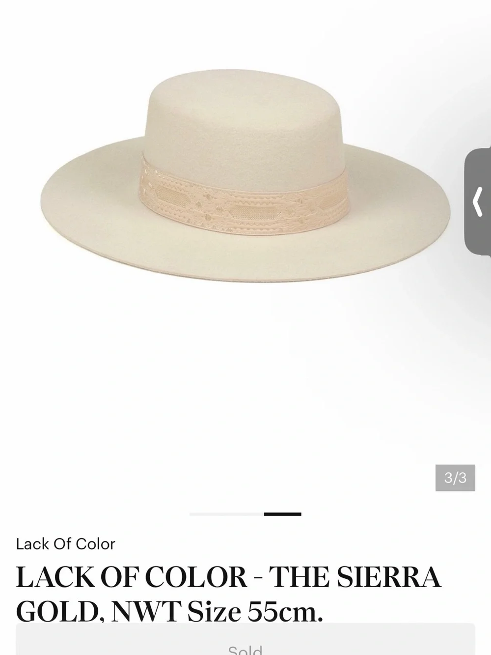 LACK OF COLOR - THE SIERRA GOLD, NWT Size 55cm.